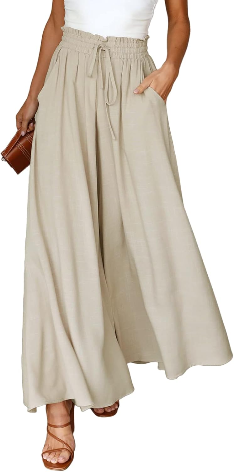 Dokotoo Casual Elastic Waist Wide Leg Pants for Women