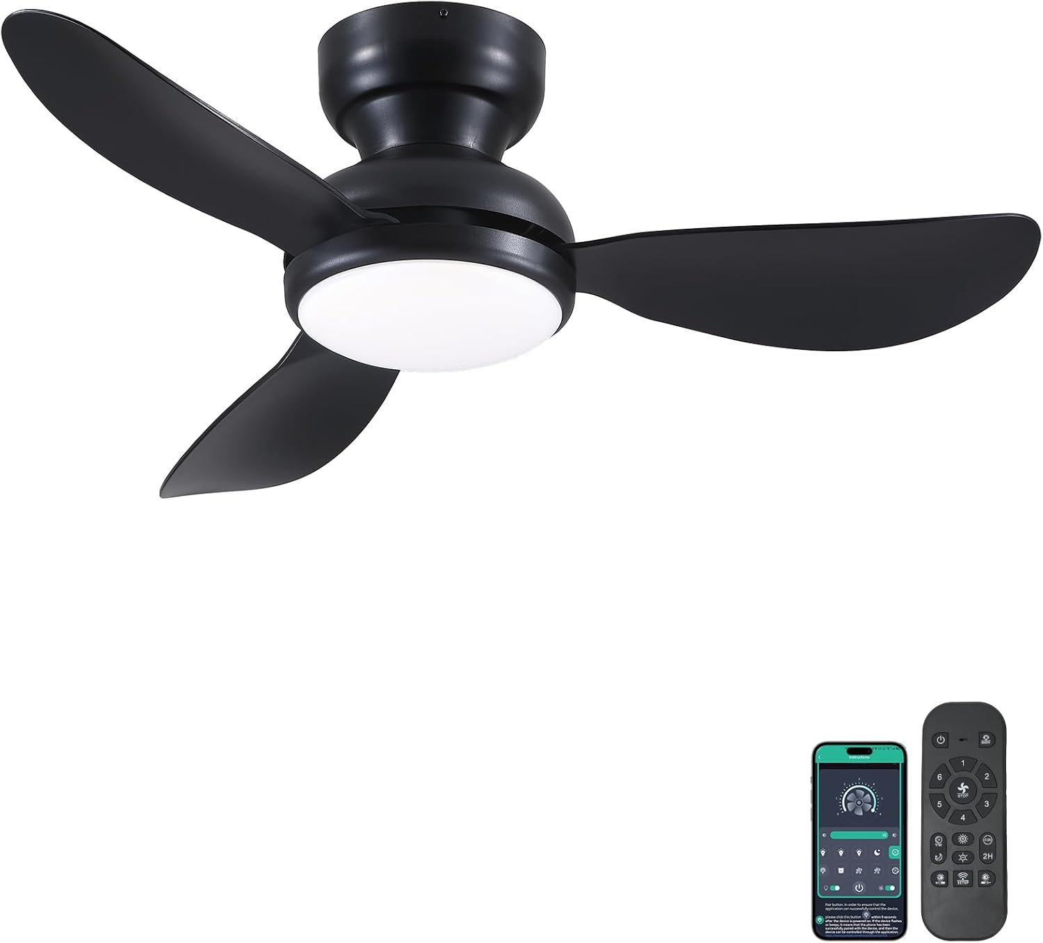 36 Inch Modern Ceiling Fan with Light and Remote Control Options