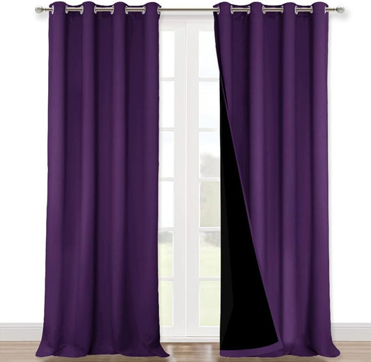 NICETOWN 100% Blackout Curtains for Living Room, Royal Purple