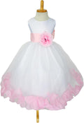 Rose Petal White Tulle Satin Flower Girl Gown - Elegant