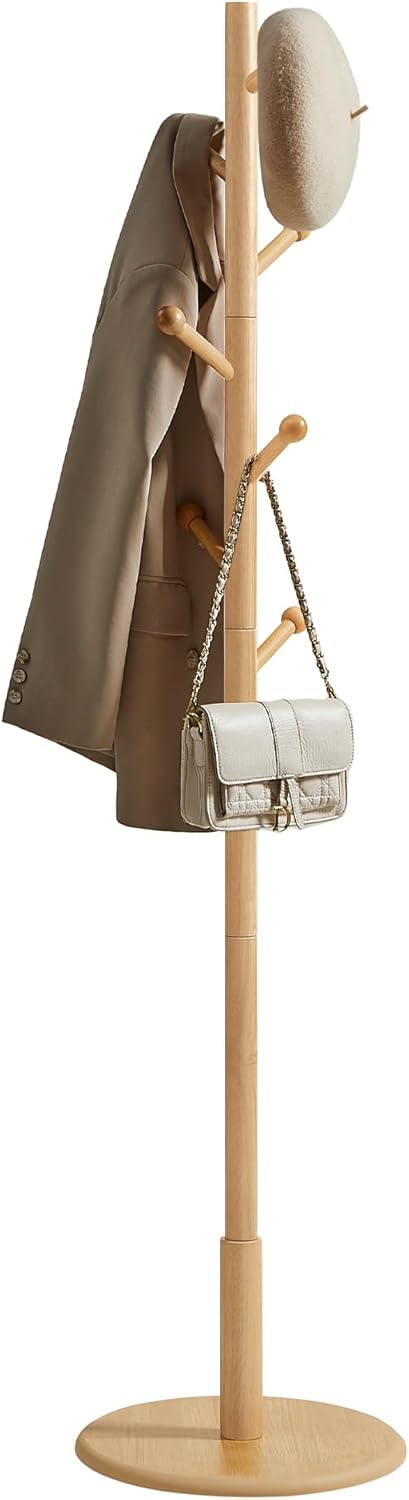 VASAGLE Solid Wood Coat Rack with 7 Hooks for Entryway Use