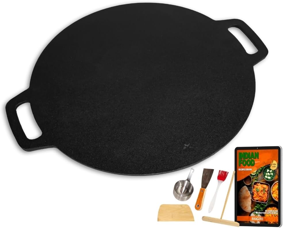 12-in Cast Iron Pan with Dosa Tools for Perfect Crepes and More