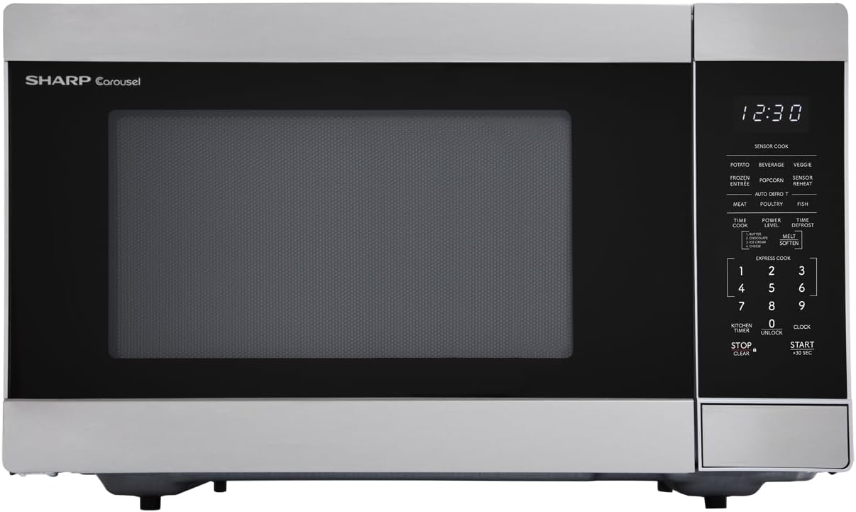 SHARP 1100W Microwave Oven: 1.6 CuFt Stainless Steel Efficiency