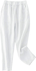 100% Linen Capris Elastic Waist Cropped Pants - Comfortable Summer