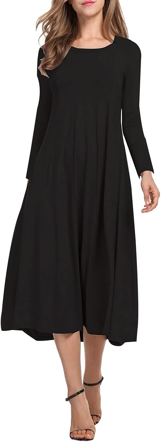 Necooer Women's Casual Loose Plain Pleated Long Dress Review