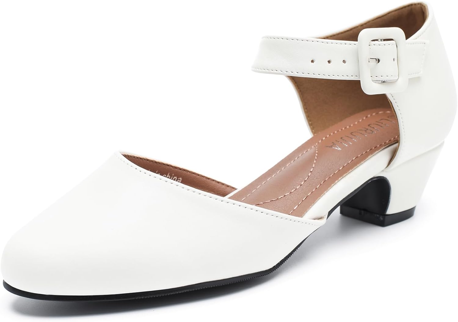 LIURUIJIA Women's Closed Toe Low Chunky Heel Pumps for Events