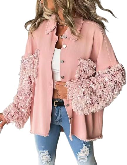 Oversized Sequin Patchwork Denim Shacket for Women 2025