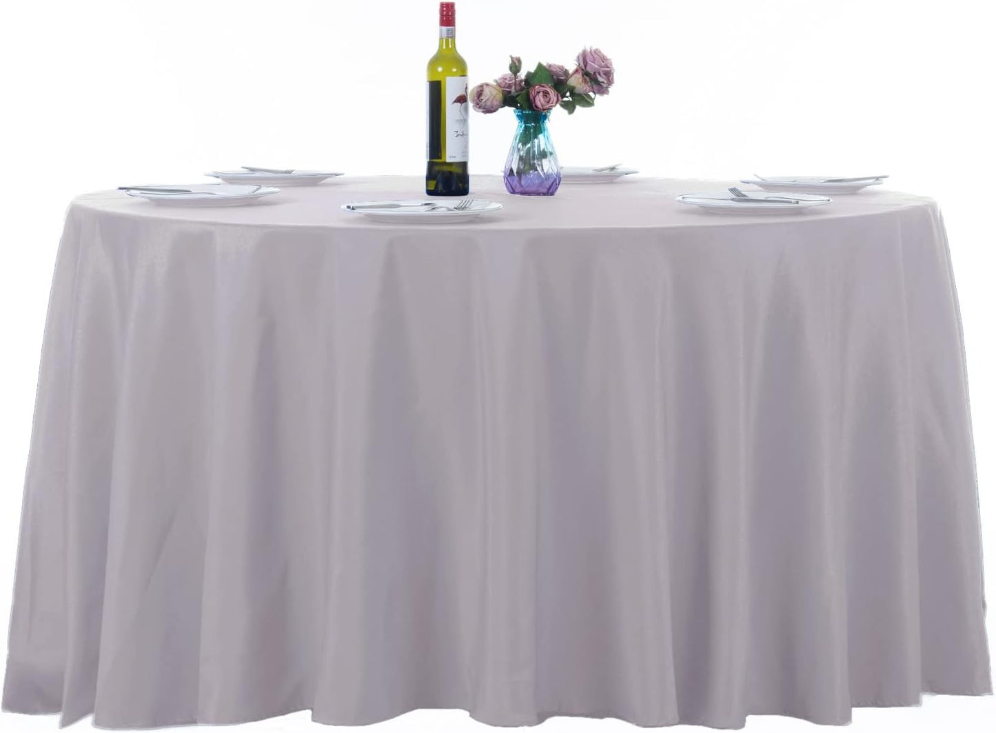 120 Inch Silver Round Tablecloth Set for Weddings and Events