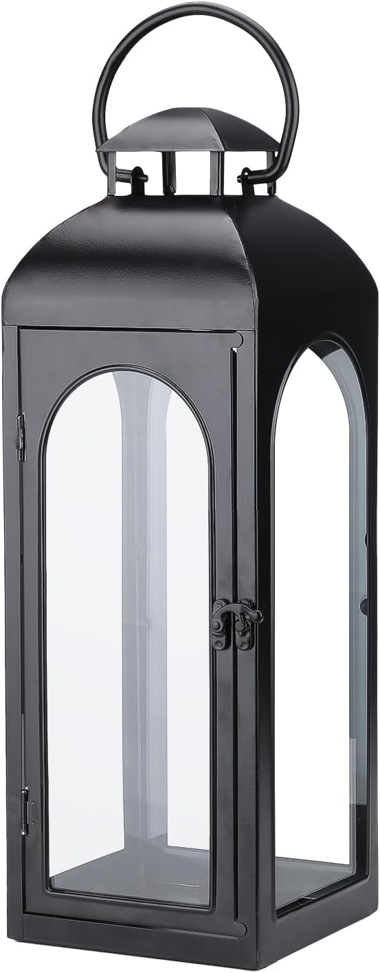 Bdor 20-Inch Metal and Tempered Glass Candle Lantern for Decor