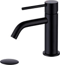 Single Hole Matte Black Bathroom Faucet with Pop Up Drain Assembly