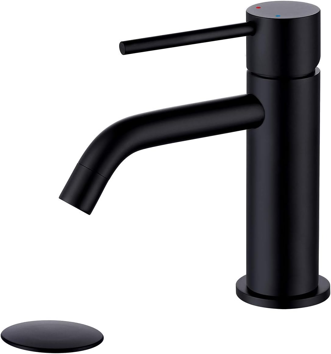Single Hole Matte Black Bathroom Faucet with Pop Up Drain Assembly