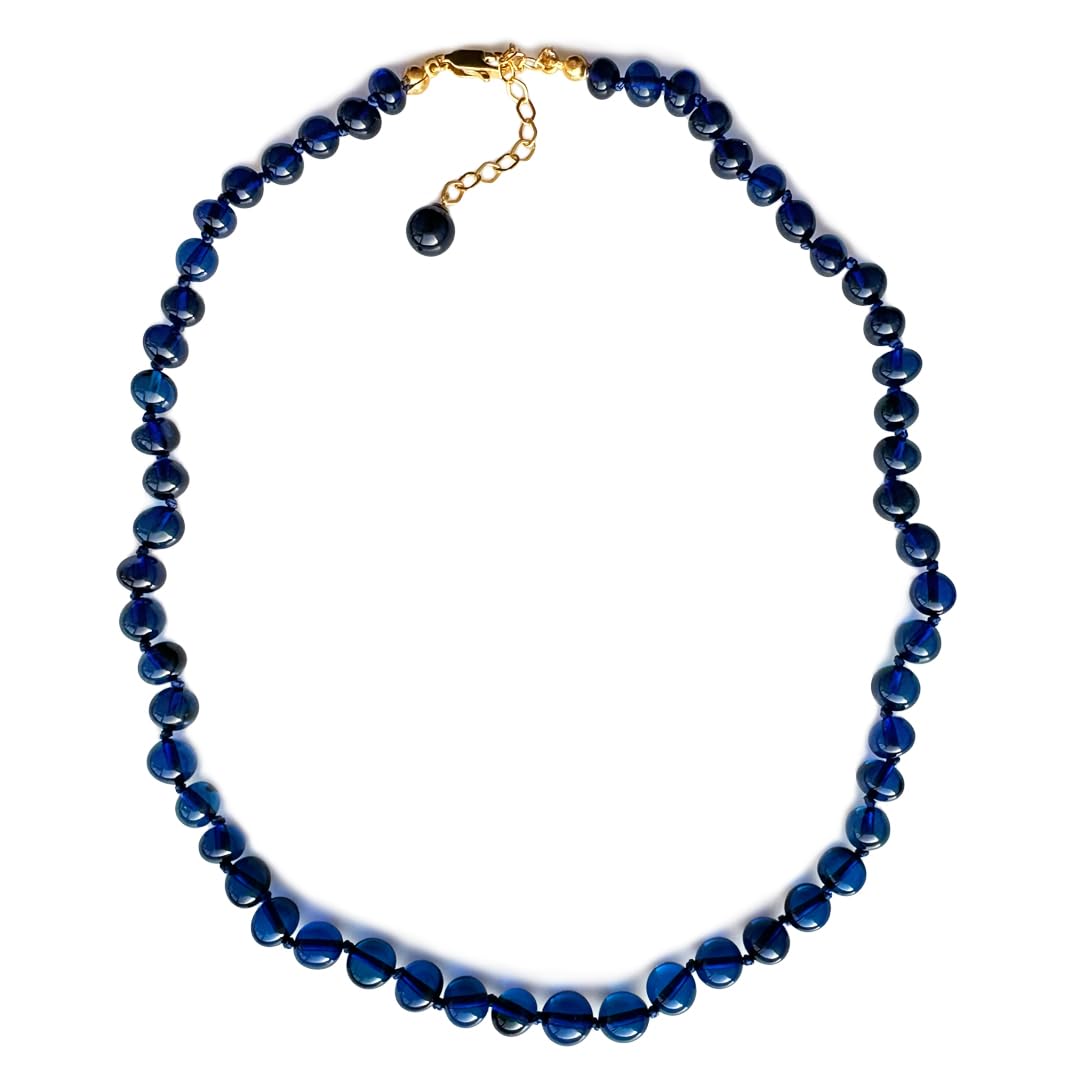Blue Amber Necklace for Women with 18K Gold Plated Clasp