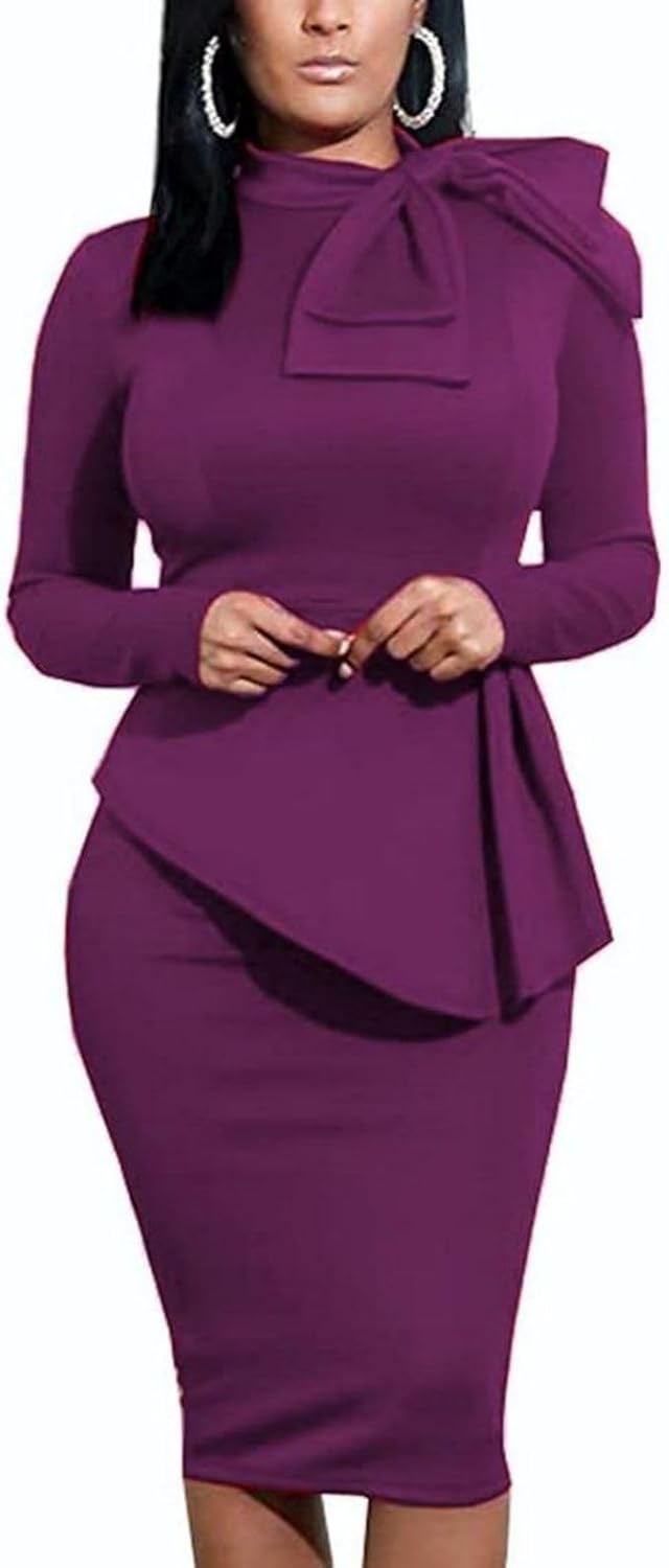 Women's Peplum Bodycon Long Sleeve Dress for Work and Parties