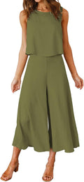 Women's Summer 2 Piece Outfits Set - Cropped Top & Wide Leg Pants