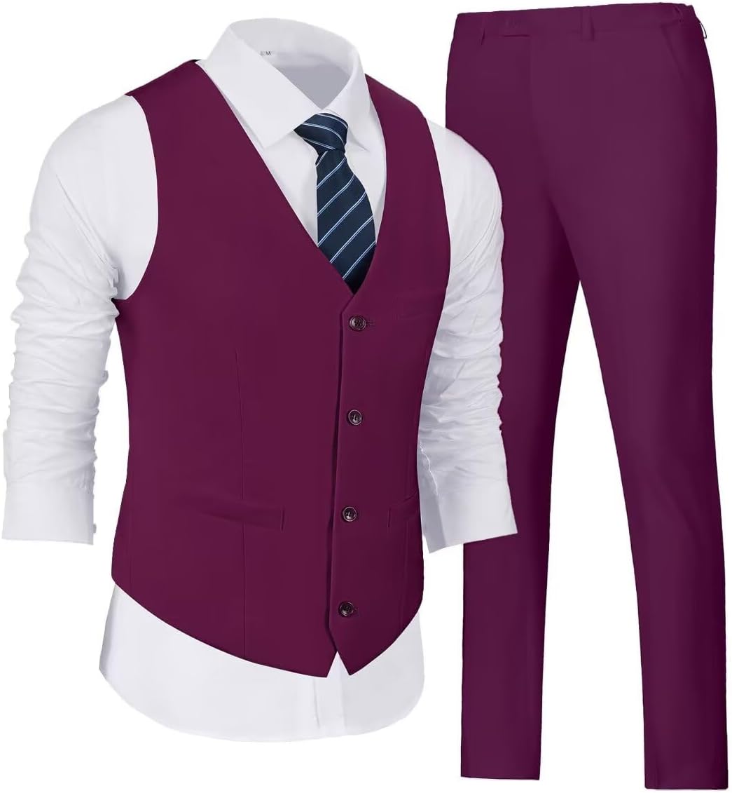 Wehilion Men's Suits 2 Pieces Vest Pants Set for Stylish Looks