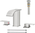 Waterfall Bathroom Faucet 3 Hole Brushed Nickel 8 in Widespread