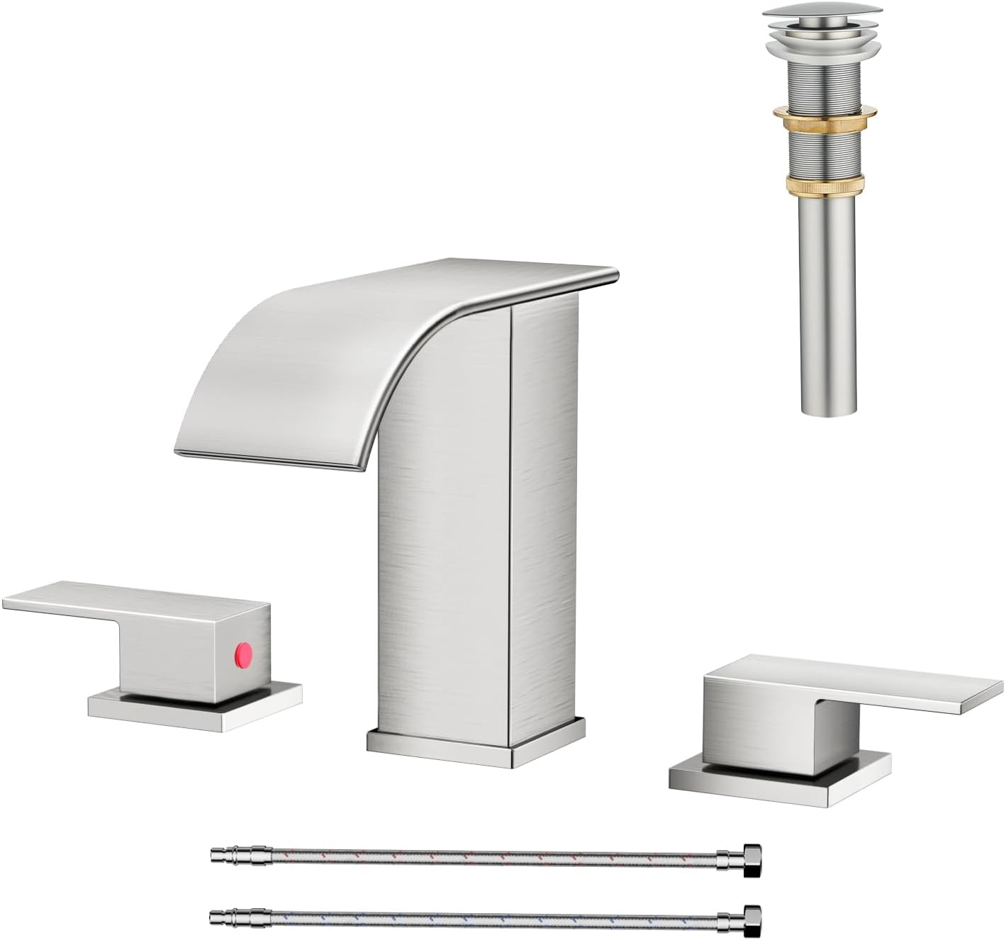 Waterfall Bathroom Faucet 3 Hole Brushed Nickel Modern Design