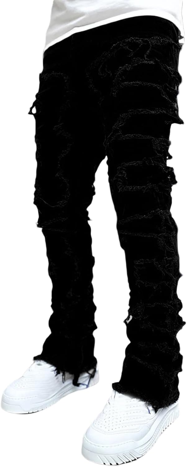 Stacked Jeans Men Skinny Ripped Denim Pants for Trendy Style
