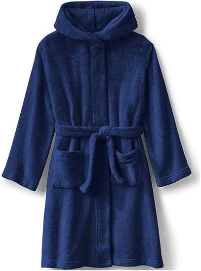 Lands' End Kids Hooded Fleece Solid Robe for Cozy Comfort