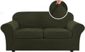 Real Velvet Plush 3 Piece Stretch Sofa Cover for 72-90 in - Olive