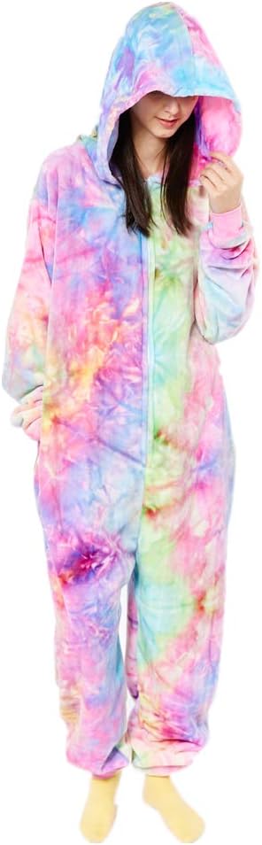Snug Fit Flannel Onesie Pajamas for Women - Tie Dye Costume