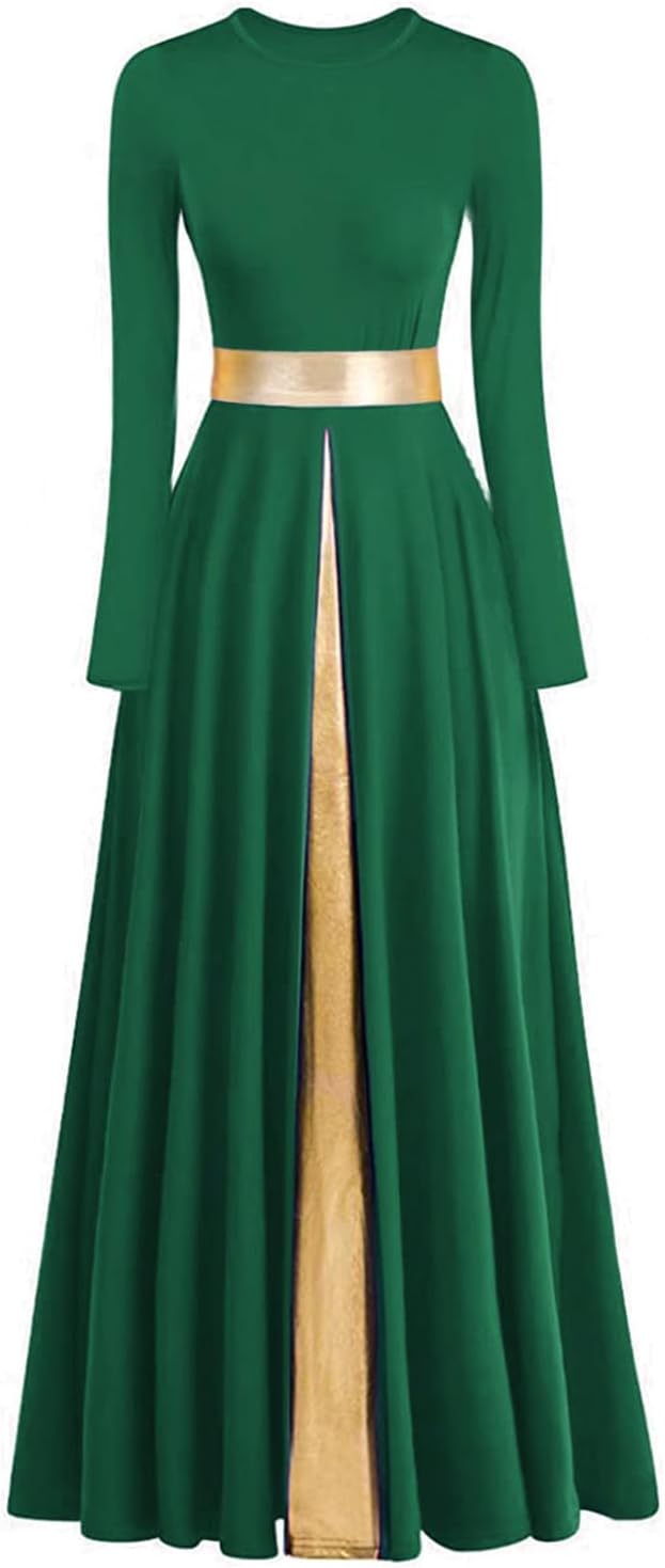 Women's Praise Dance Dress with Metallic Waistband for Worship
