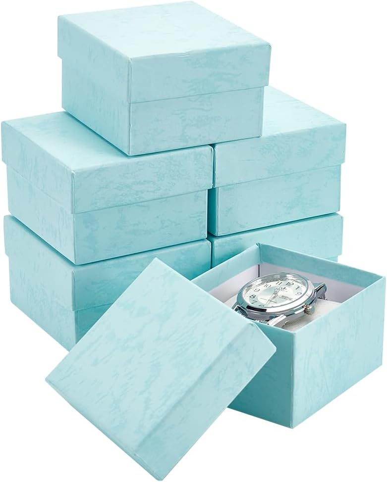 BENECREAT 6 Pack Kraft Watch Gift Box - Nonwoven Cushion - Pale Turquoise