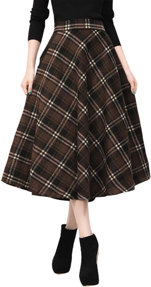 IDEALSANXUN Womens Plaid Wool Skirts for Fall and Winter Wear