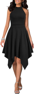 WOOSEA Women's Sleeveless Halter Neck Asymmetrical A Line Dress Back