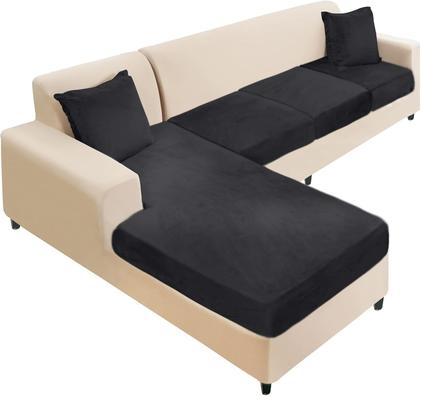 NAISI Sectional Couch Cover 4 Pieces Velvet Soft Stretch Slipcovers