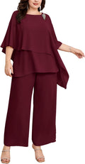Plus Size Mother of Bride Pant Suits - Chiffon Ruffle 2-Piece