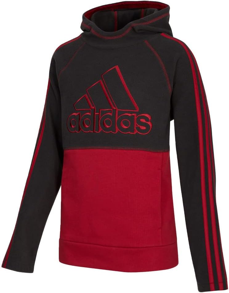 adidas Boys Hooded Fleece (Black/Red, Big Kids)