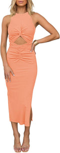 HUUSA Sleeveless Cut Out Slim Bodycon Midi Dress - Flattering Fit Note