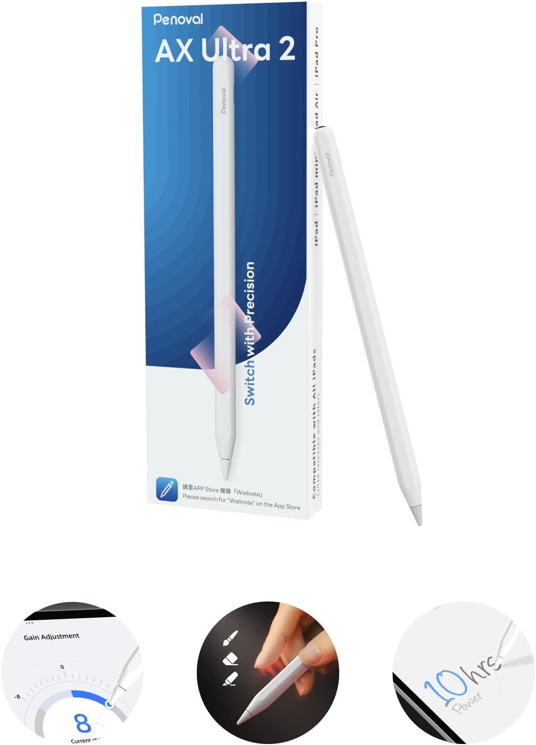 Penoval Stylus for iPad with Eraser Switch and Custom Signal
