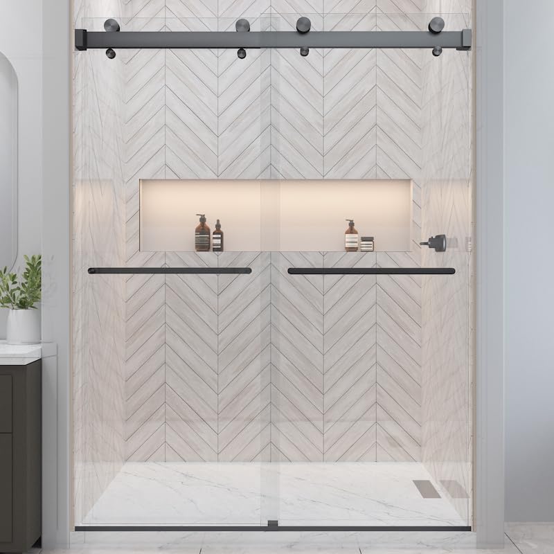 Twinglide VITRA-200 Frameless Shower Door with Matte Black Bars