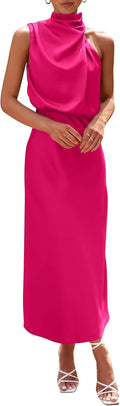 Women's Satin Maxi Dress Sleeveless Mock Neck - Elegant Summer