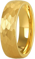 Mens Hammered Tungsten Wedding Band 14K Gold Plated - Durable Comfort