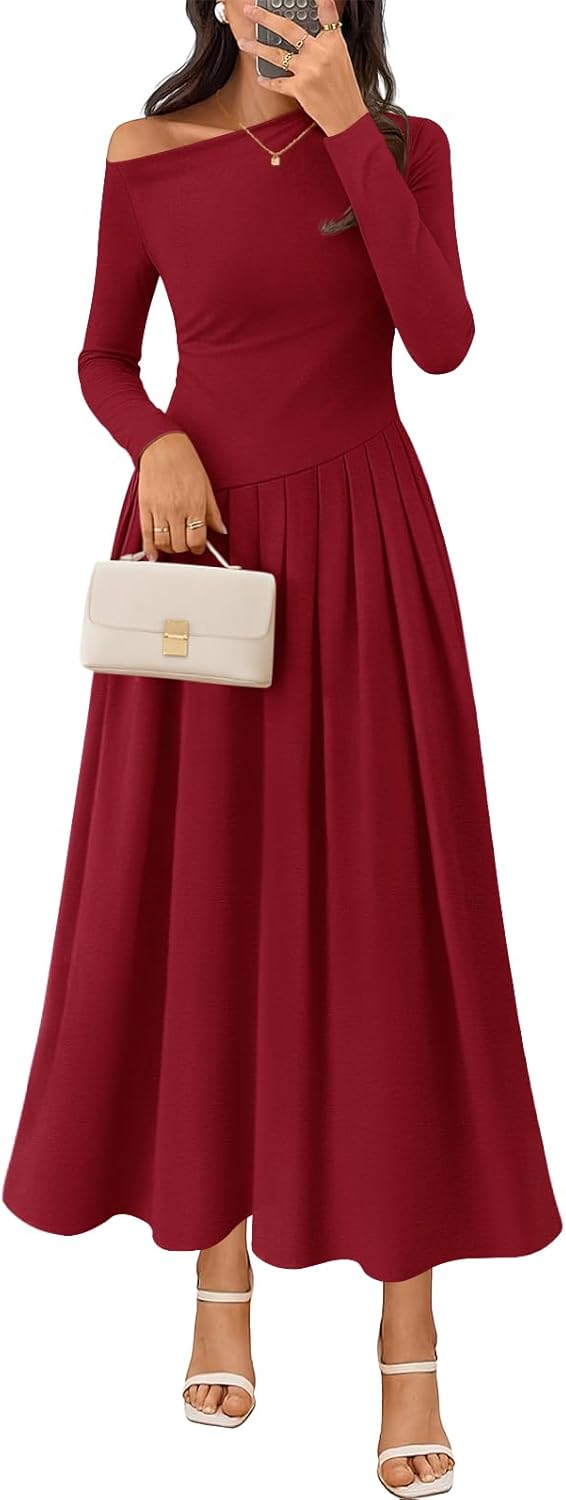Elegant One Shoulder Pleated Midi Maxi Dress for Women 2025