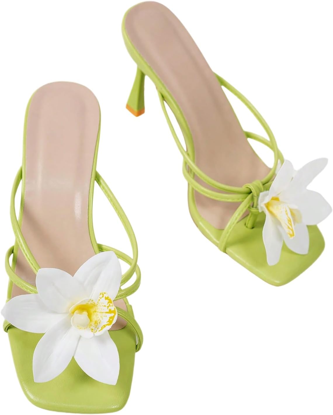 Open Toe Floral Kitten Heels for Women - Summer Beach Sandals