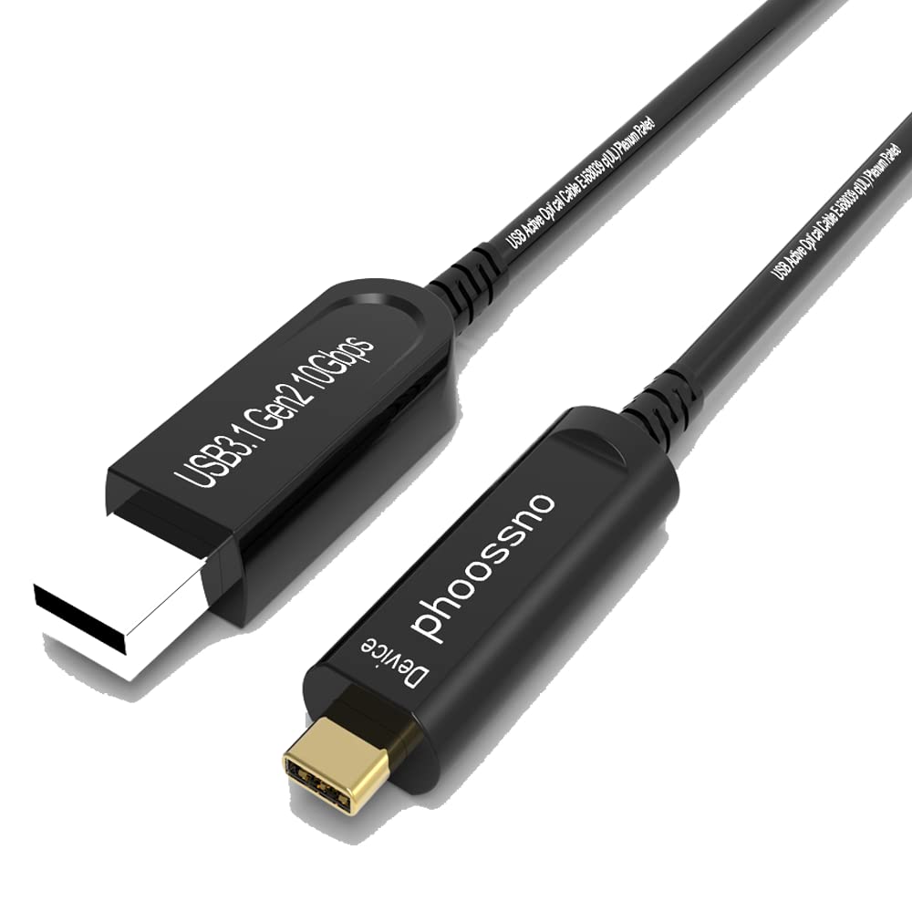 Plenum Rated USB A to C Fiber Optical 3.2 Cable 10Gbps 50FT