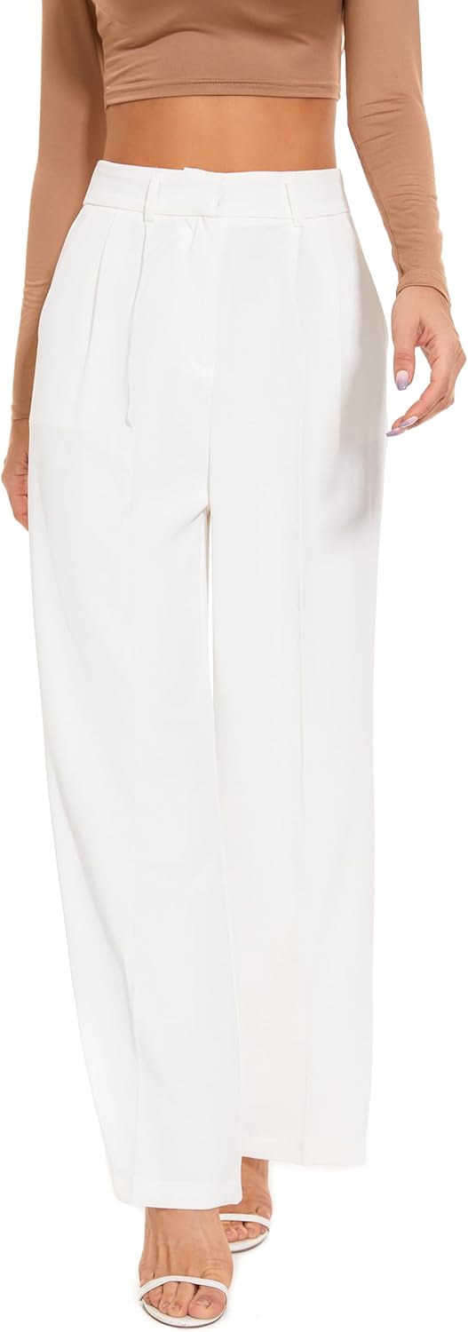 Wide Leg Pants for Women with High Elastic Waist for Work