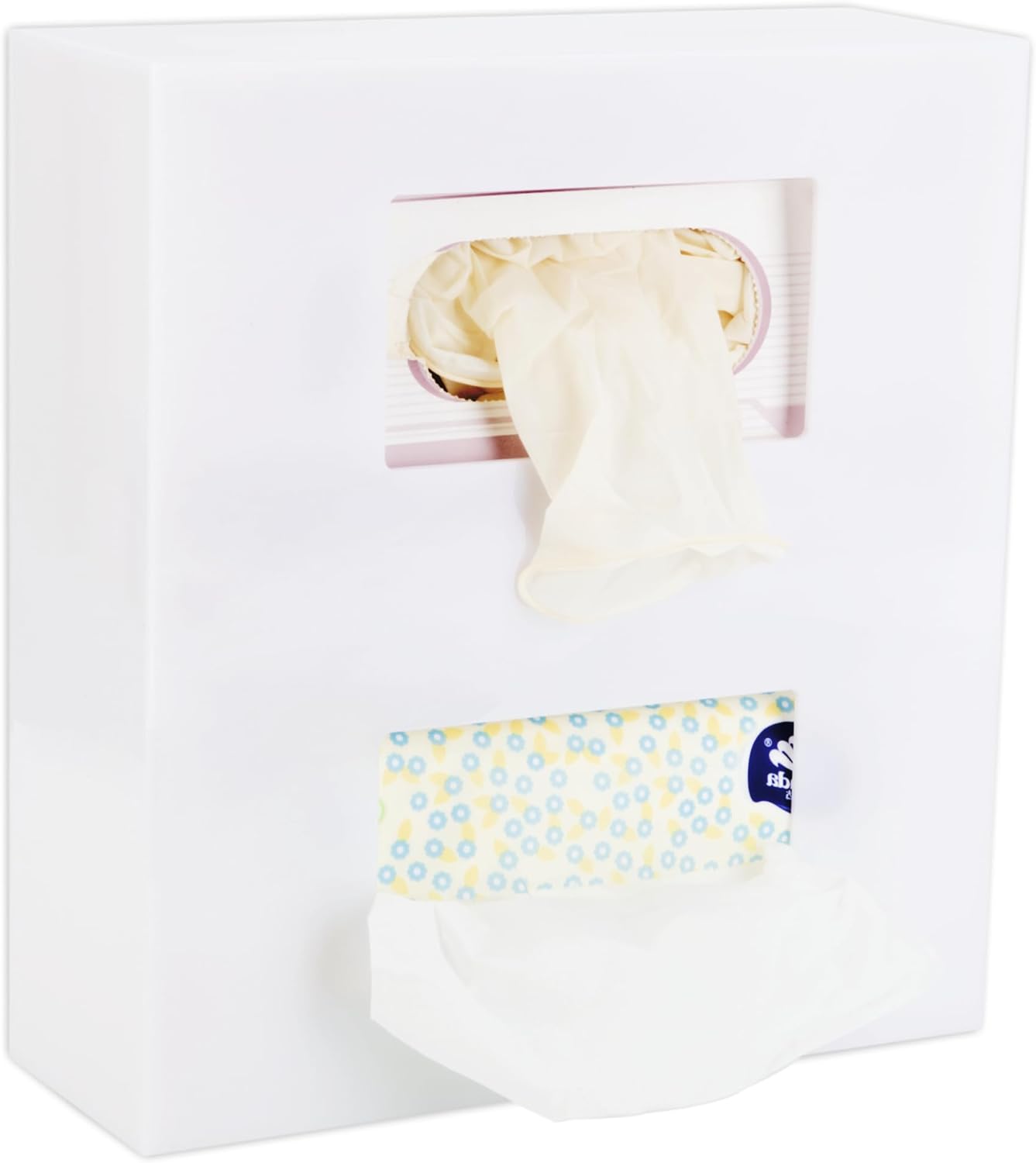 Glove Box Dispenser Wall Mount - Double White Acrylic Design