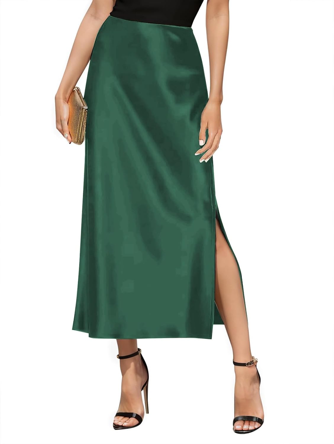 Women's Satin High Waisted Side Split Maxi Skirt for Style