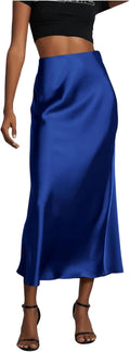 Women's Satin Fishtail Midi Skirt - Elegant High Waisted Flared