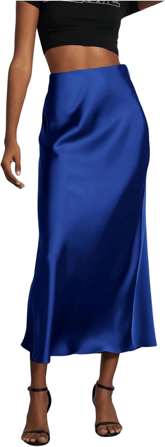 Elegant Satin Fishtail Midi Skirt for Women - Flared Style