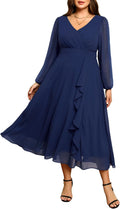 Formal Chiffon Midi Dress - Pinup Style for Wedding Guest