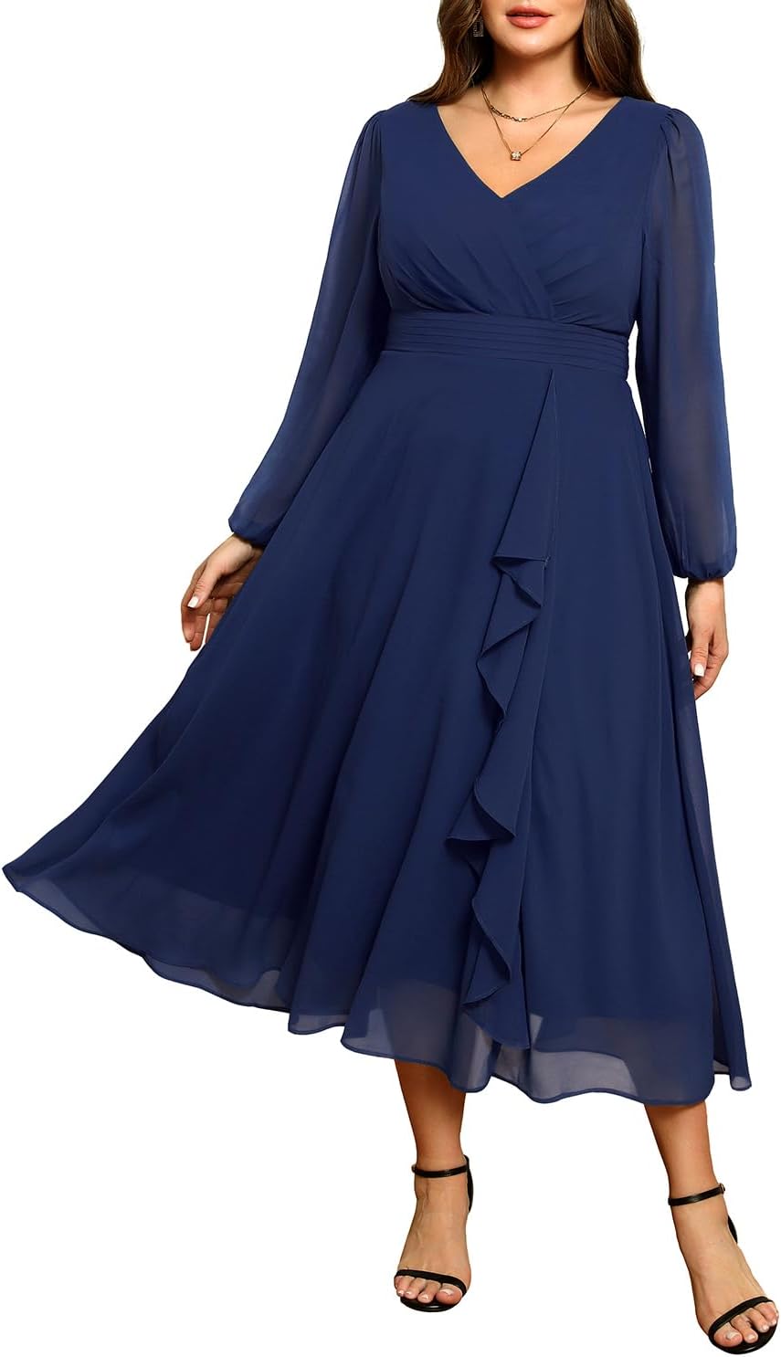 Formal Chiffon Midi Dress - Pinup Style for Wedding Guest