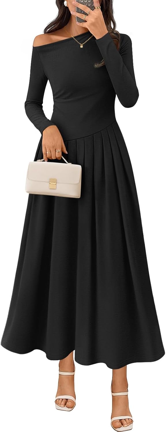 Elegant One Shoulder Pleated Midi Maxi Dress for Women 2025