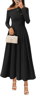 MEROKEETY One Shoulder Midi Maxi Dress - Elegant Pleated Wedding Guest