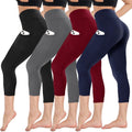 Capri Leggings 4 Pack for Women - High Waisted Tummy Control Pockets